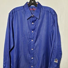Robert Graham X Shirt Mens Large Button Up  Long Sleeve Blue Striped Cotton