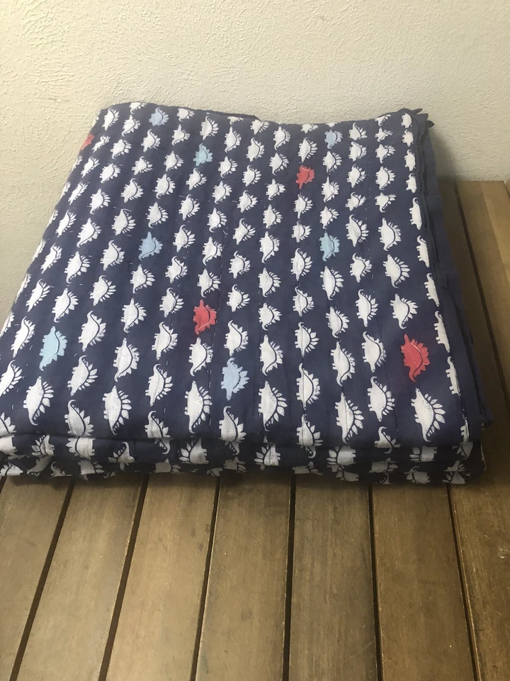 Pottery Barn Kids Dempsey Dinosaur Cotton F/Queen Whole Cloth Quilt 86x86" EUC - Image 2 of 4