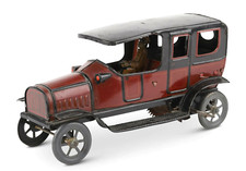 1920's German Taxicab Windup Tin Litho Two Tone Red Black Taxi Cab / Limousine