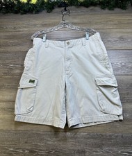 IZOD Cargo Shorts Size 32 Beige Khaki Cargo Pocket Authentic 1937 Canvas Safari