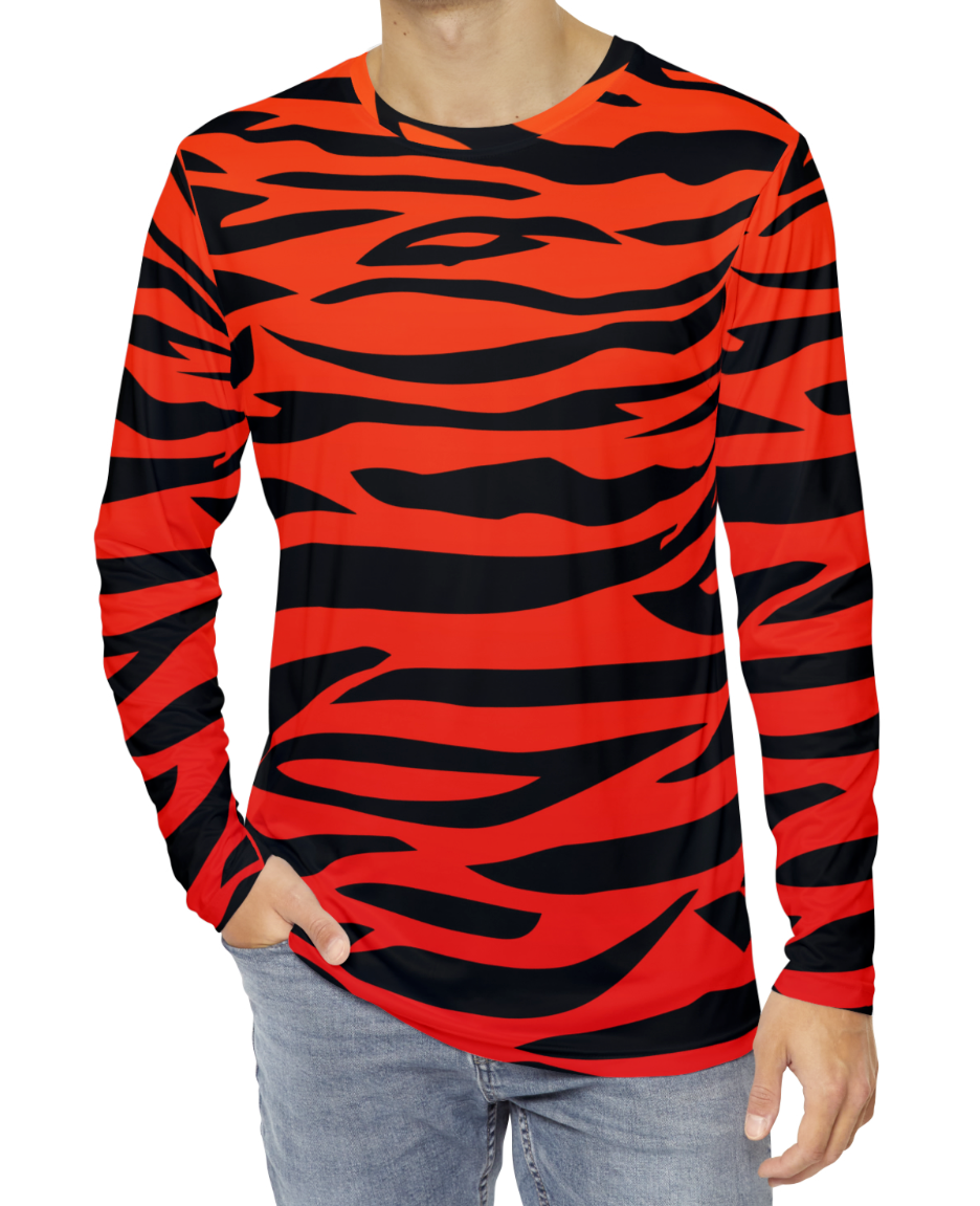 Orange Striped Tiger T-Shirt Bengal Tiger Striped Shirt Men's Long