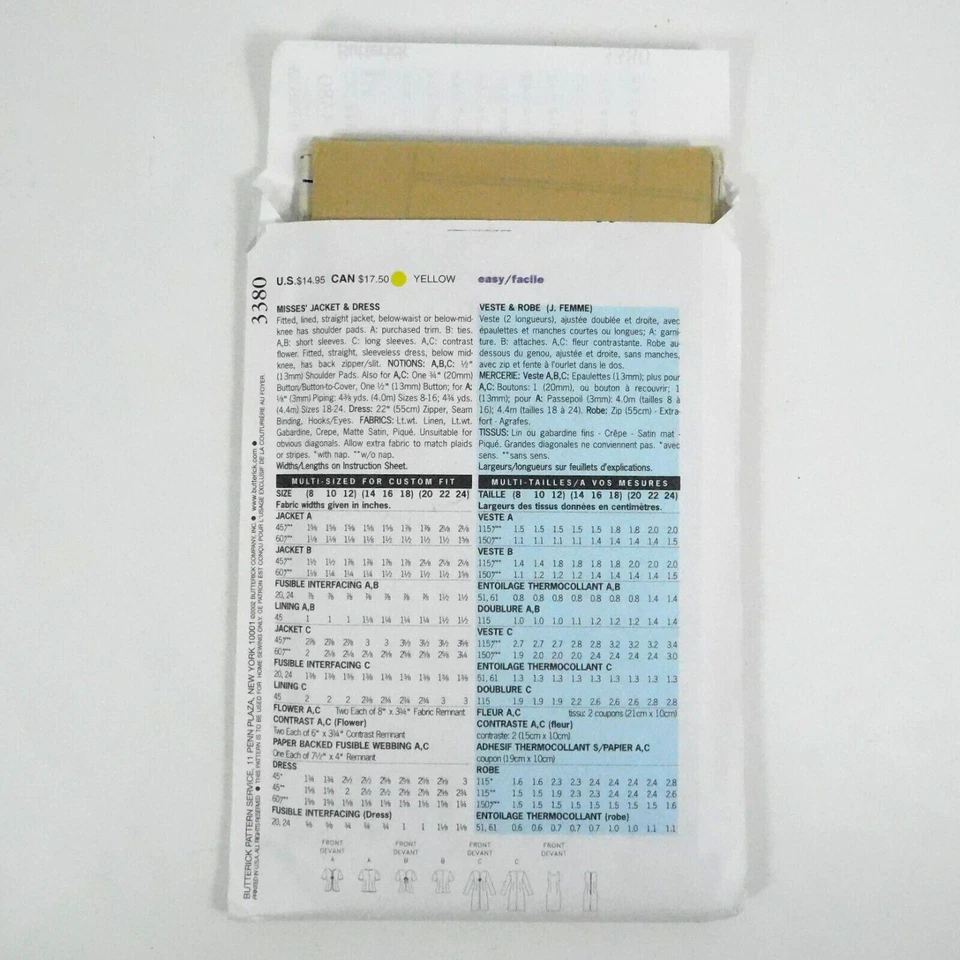 Butterick 3380 Misses Jacket Dress Sewing Pattern Size 20-24 Uncut Fitted Lined - Image 3 of 4