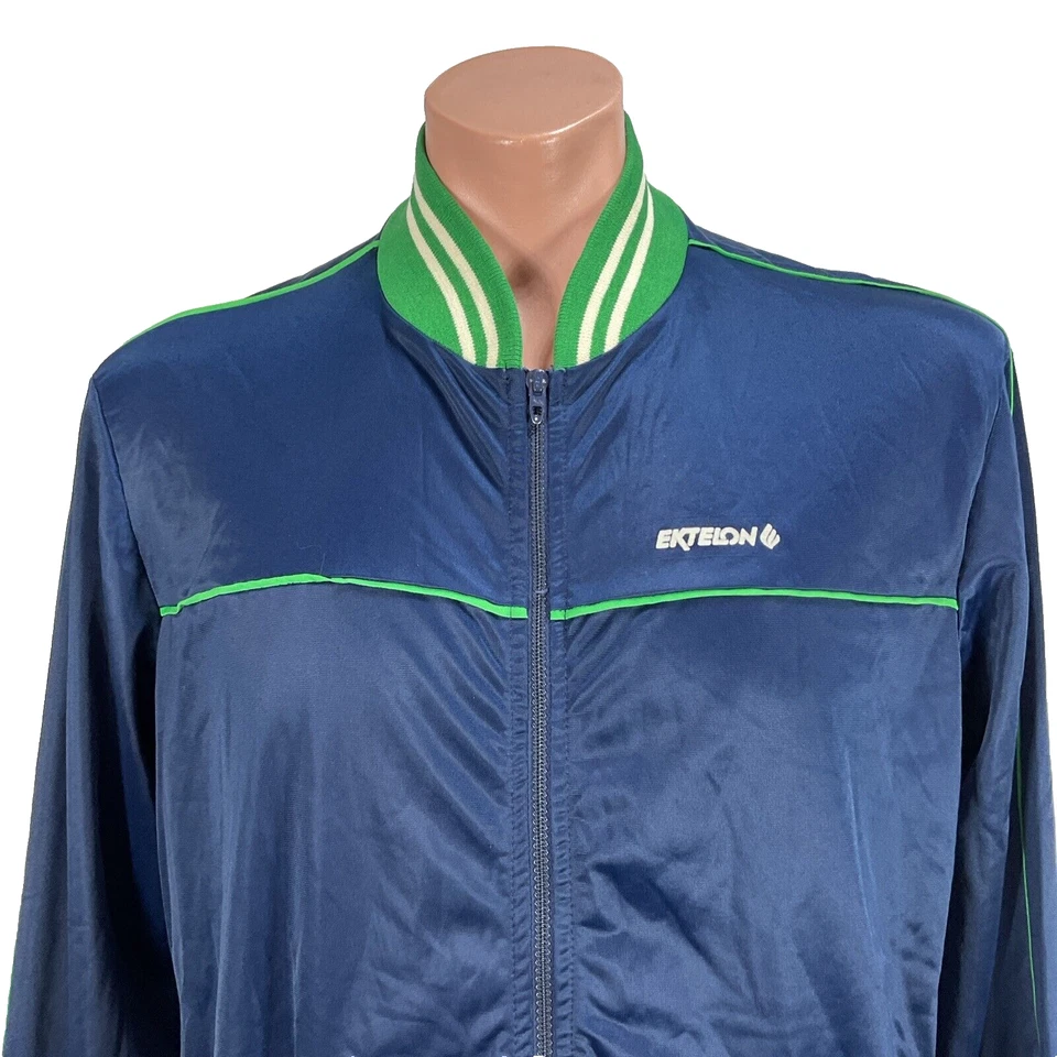 Team Ektelon 壁球田径夹克 尺寸 L 蓝色 绿色 复古 闪亮 美国制造 — 第 3/4 张图片