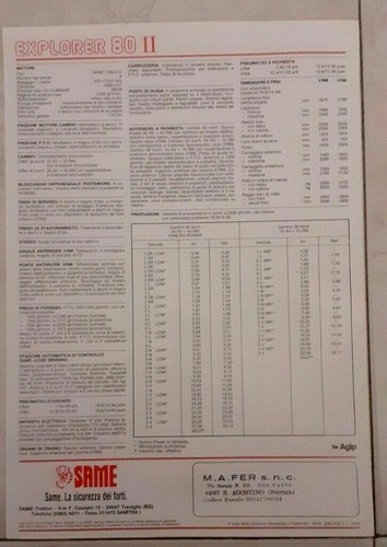 TRATTORE SAME EXPLORER 80 II Prospekt brochure dépliant opuscolo concessionaria - Foto 2 di 2