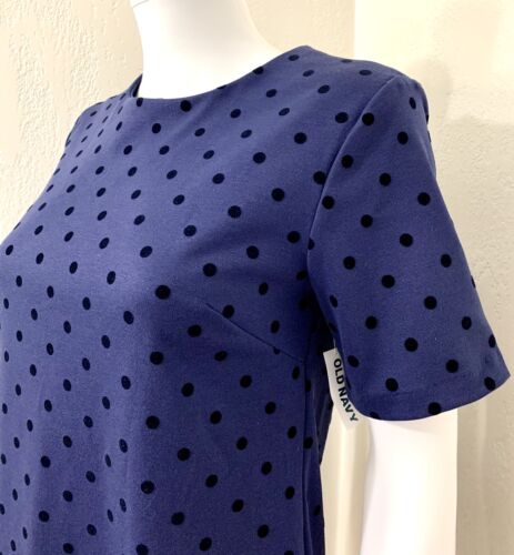 NWT Old Navy Blue Flocked Dot Ponte Knit Short Sleeve Tunic Shift Dress Size XS