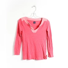 100% linen Saks Fifth Avenue top S stretch light knit summer pink V-neck small