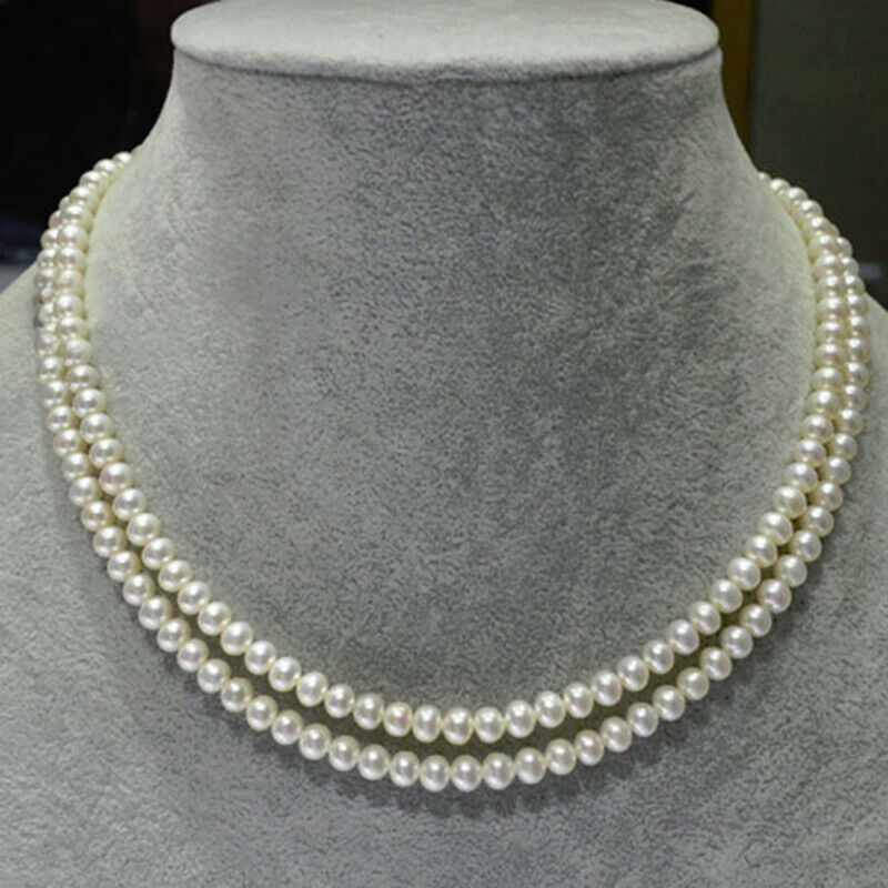 Vintage Double Strand Akoya Real Pearl Necklace 5-6mm Pearls 17-18 14k  Gold P