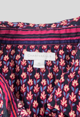 Charter Club Women’s Size 10 Red Black Floral Print Romper Dress Long Sleeve