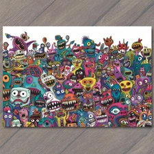 Art Print Monsters Colorful Trippy Psychedelic Surrealism Doodle Art Graffiti Fu