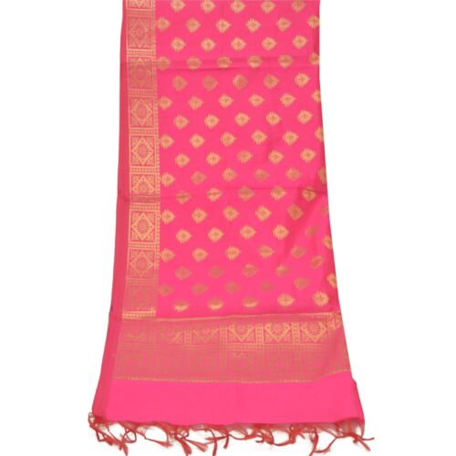 Sanskriti Vintage Dupatta Long Stole Pure Silk Pink Woven Brocade Scarves