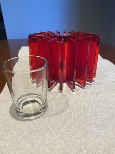 MCM Star Burst Translucent Red Acrylic Votive Candle Holder Mid Mod Vintage - Picture 4 of 11