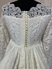 Vintage 60s Regency Empire Ivory Wedding Dress Taffeta Lace Train Bustle XXS
