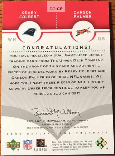 2005 Reflections Cut From The Same Cloth Red Keary Colbert/Carson Palmer CC-CP - Picture 2 of 2