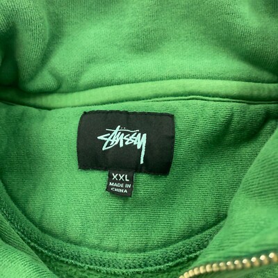 Stussy Stock Logo Mock Neck Pullover Mens XXL Green 1/4 Zip