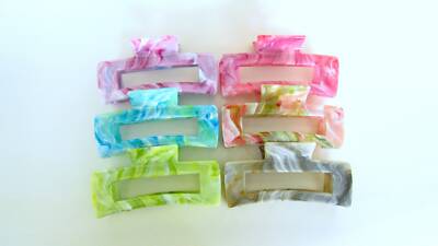 Large rectangle colorful marbled color splatter paint  hair claw clip
