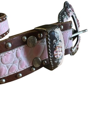 Vintage cache studded belt size M CACHE Brown & Pink Leather Studded Rhinestone Western Belt  main image 2