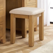 Dressing Table Stool with Natural Fabric Seat Cotswold Rustic Smoked Oak