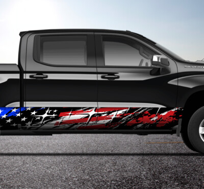 American Flag Grunge USA Rocker Panel Truck SUV Graphic Decal Wrap Kit -4 Sizes