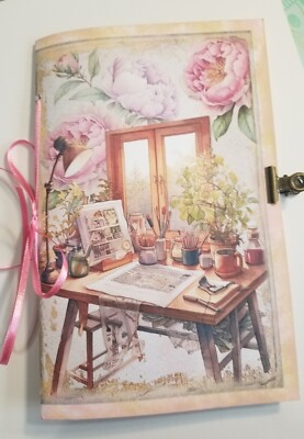 Junk Journal Blank Booklet ''ARTIST'S STUDIO'' HANDMADE PAINTING LG 8.5''x5.5'' 40pg