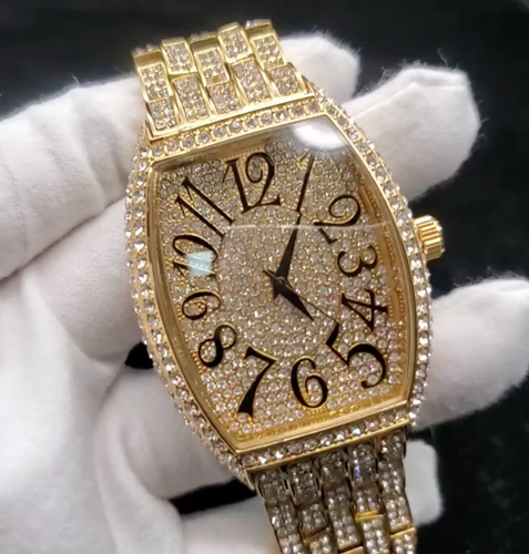 Orologio da Uomo da Polso Diamond Diamantato Gold con Zirconi Rettangolare  Top | eBay