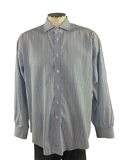 Tailorbyrd Button Front Shirt XL Blue White Green Stripe Flip Cuffs Mens