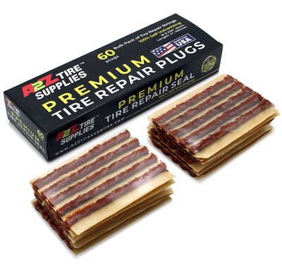 A2Z 60 Pieces Brown 4'' Tire Plug Insert String Tubeless Flat Tire Repair Seal