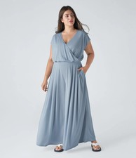 Halara Light Blue Wide Leg Romper Tall Faux Wrap V Neck Size Medium Casual Chic