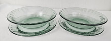 4PC Vintage Coca Cola Green Glass Embossed 2 Cereal Bowl  & 2 Salad Plate 7.25"