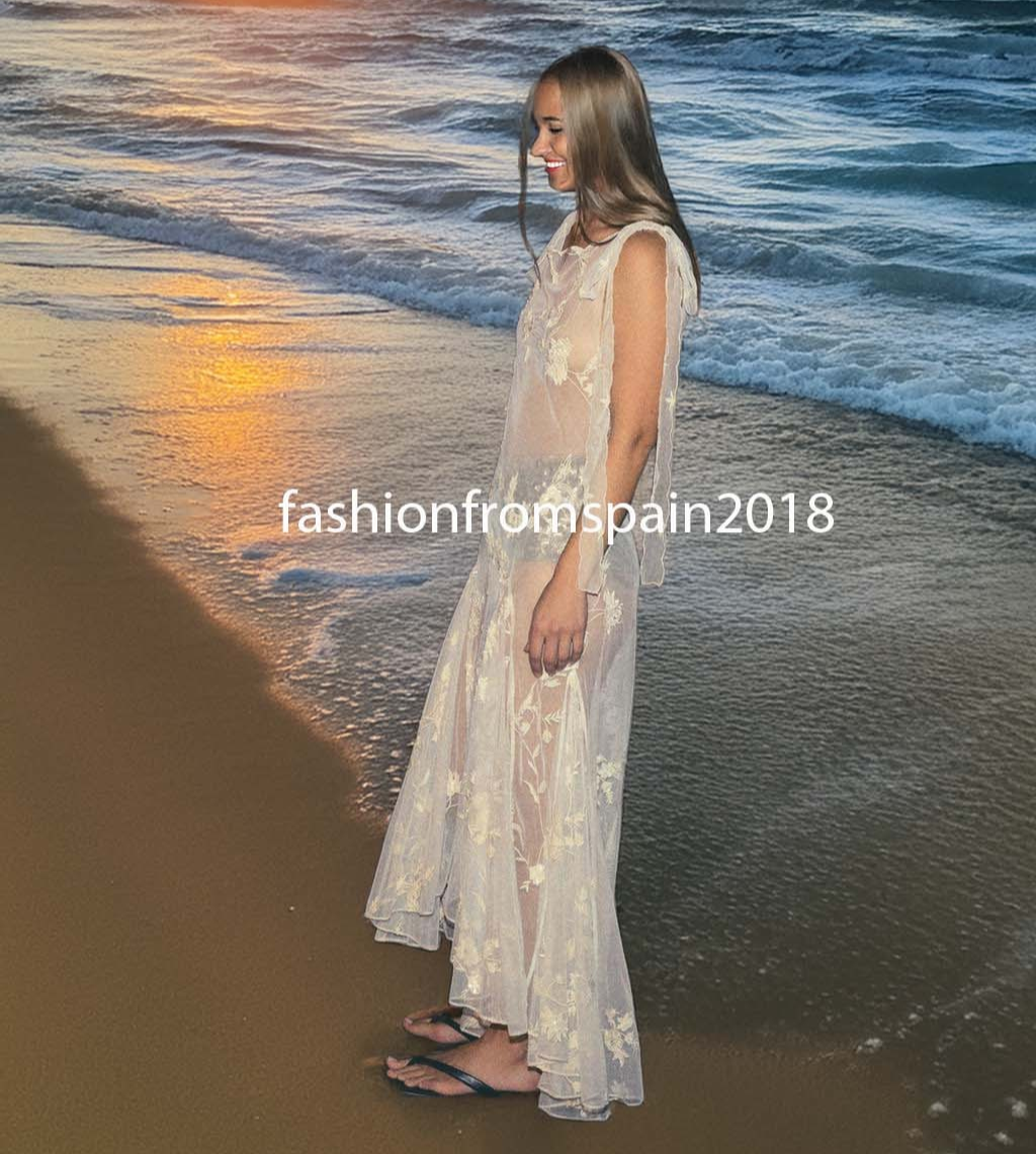 ZARA NEW WOMAN ASYMM. SEMI-SHEER EMBROIDERED FLORAL GEORGETT DRESS