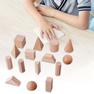 15 Stck. Holz Geometrisch Massiv 3D Formen Stapelspielzeug für Kinder Babys