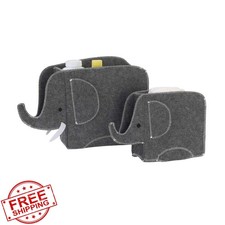 NoJo Grey Felt Elephant Nursery Storage Caddy 2pk