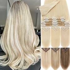 Double Wefts Thick Clip In Remy Human Hair Extensions Full Head 8Pieces 18Clips