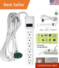 Go Green 12ft Mountable Surge Protector - 6 Outlets  Circuit Breaker Safety