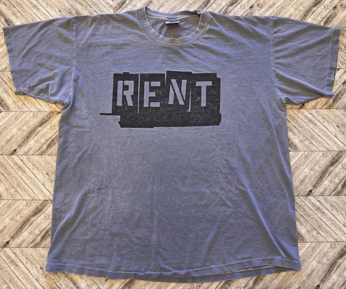 VTG Rent T-Shirt Mens XL Blue Broadway Show Musical Faded Streetwear Distressed