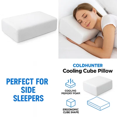 COLDHUNTER Cooling Cube Pillow – Side Sleeper Memory Foam, Firm Support, Washabl