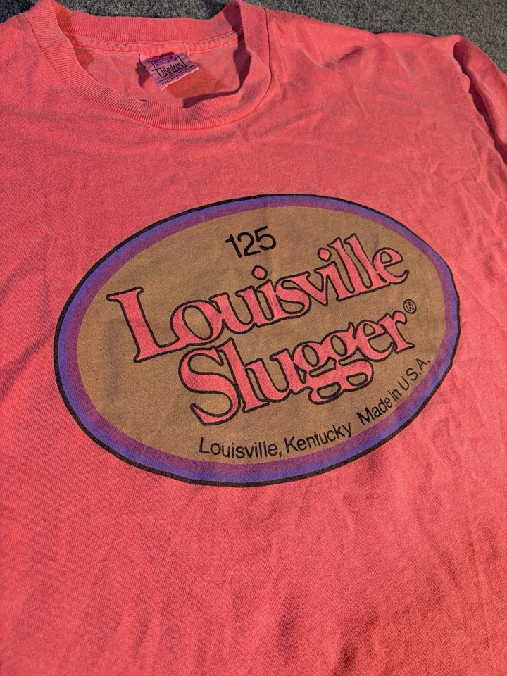 Camiseta rosa Louisville Slugger de béisbol vintage años 90 talla XXL puntada única Foto 2 de 4
