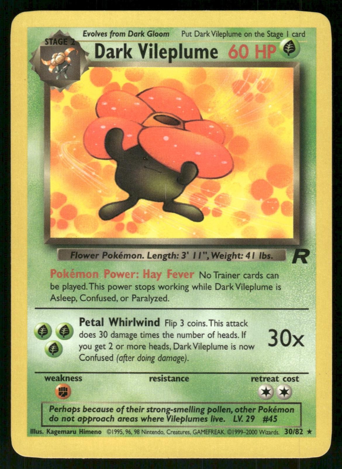 Dark Vileplume 30/82 Rare Team Rocket Pokemon Unlimited Lightly Played