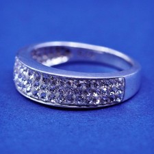 Size 7.5, vintage sterling silver ring with cluster Cz, statement band