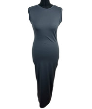 High Neck Tank Dress Women’s UK Size S Midi Stretch Bodycon Sleeveless Grey