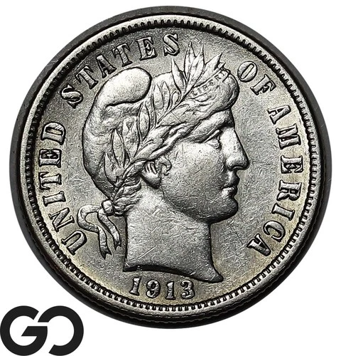 1913 Barber Dime, Choice AU++/Unc