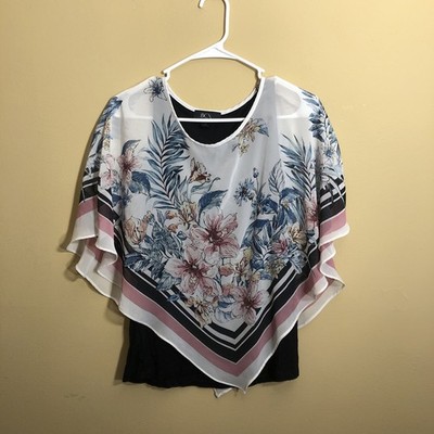 BCX Women s Floral Sheer Scarf Top Sleeveless Size Large