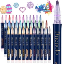 36 Colors Double Line Outline Markers, Shimmer Outline Marker Pen Set with Metal