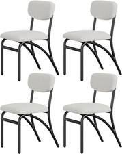 Lambswool Dining Chair Set of 4 Modern Upholstered Kitchen Chair Metal Leg Beige