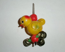 Vintage CELLULOID BABY CHICK RATTLE with BELLS - Baby Chicken Easter