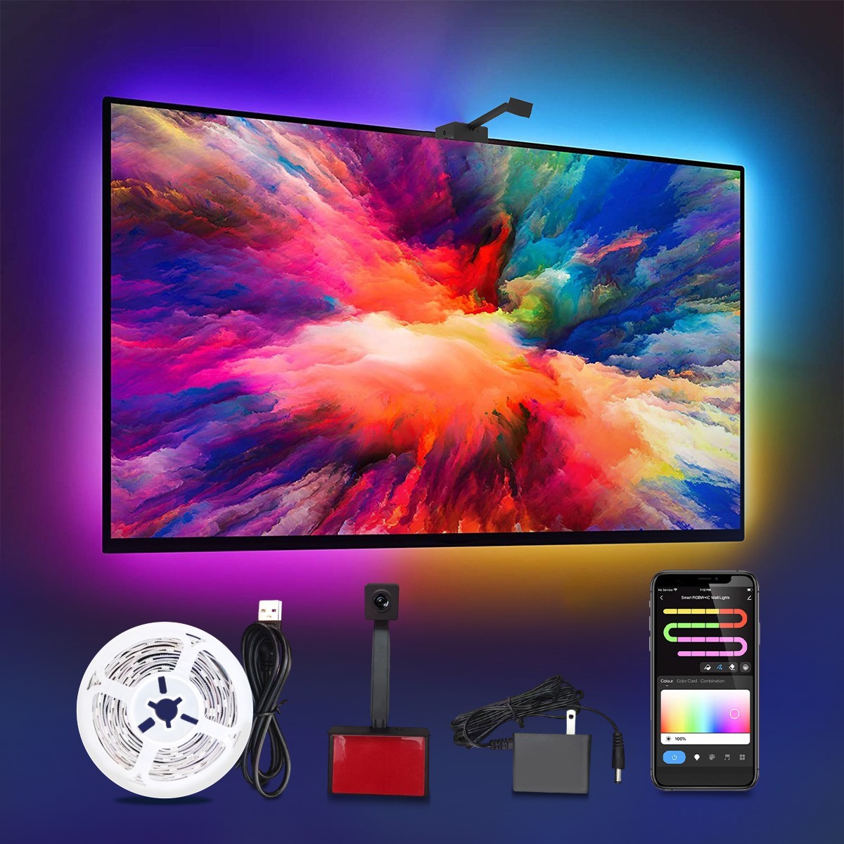 Smart TV LED Backlight with Camera, Bluetooth RGB LED Strip Lights for 75-85