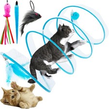 Self Play Cat Hunting Spiral Tunnel Toy, Folded Spring Small, Blue
