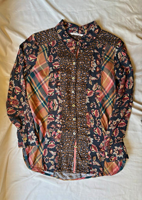 Soft Surroundings Multicolor Mixed Print Petite PM Button-Up Collared Shirt