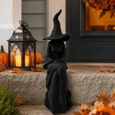 Halloween Faceless Witch Figurine Black Sitting Witch Wall Hanging Decor