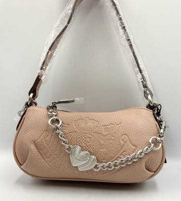 Juicy Couture Zweig Hund Hobo Schultertasche Creme Rosa Y2K Herz Kette Neu