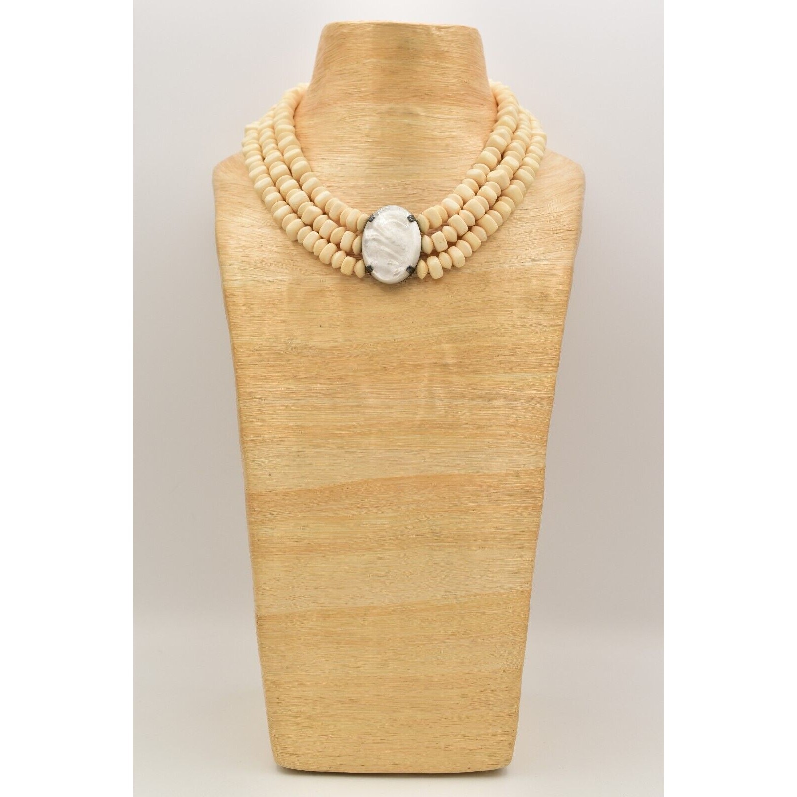 Statement Shell Necklace Clip Earrings Set Abalon… - image 8